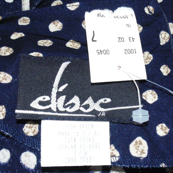 New ELISSE Mini Dress, XS/2, Polka Dot, Fold over, Knot, Blue/Tan, VINTAGE - Picture 11 of 14